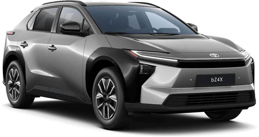 Toyota bZ4X in Silber, Dreiviertelansicht vorn, bei Autohaus Brucker Pfullendorf