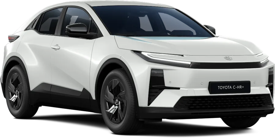 Toyota C-HR+ in Weiß, Dreiviertelansicht vorn, bei Autohaus Brucker Pfullendorf