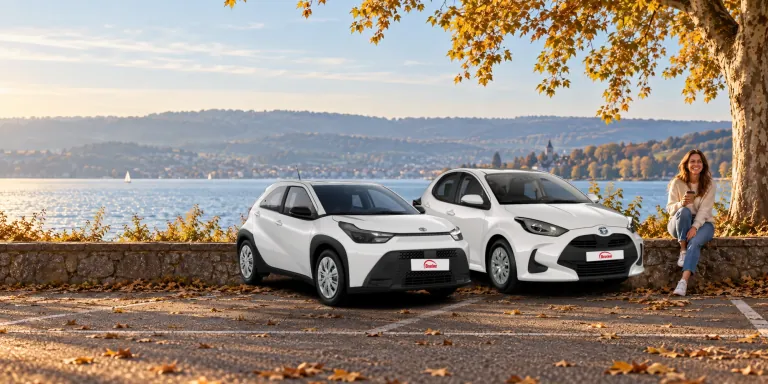 Toyota Aygo X Hybrid und Toyota Yaris Hybrid am Bodensee